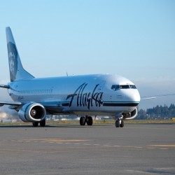 Alaska Airlines Boeing 737-400 Combi (N764AS) arrives at Sea-Tac.
