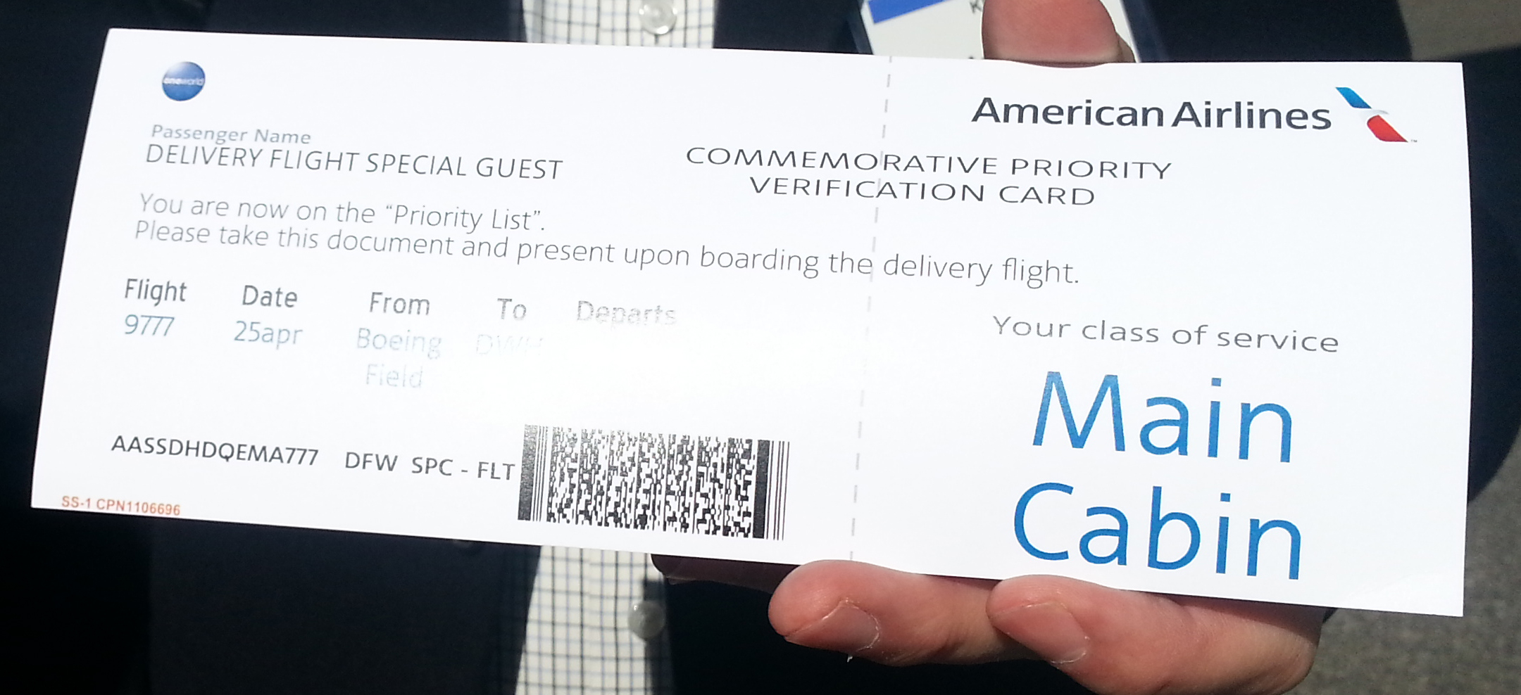 American Airlines 777 Delivery Ticket AirlineReporter AirlineReporter
