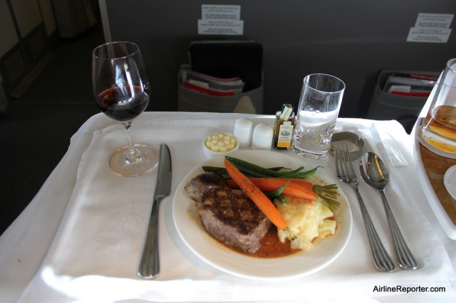 Steak and redwine at 30,000 feet. Yea, I can handle that.