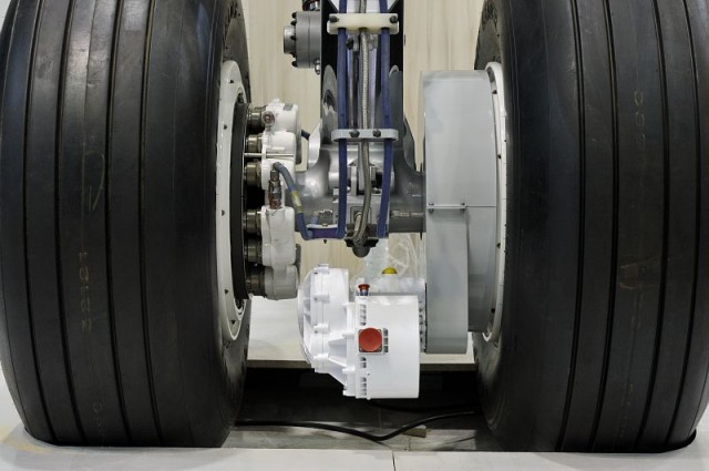 The EGTS 50 kw motor and drive system on the A320 main gear. Photo: Eric Drouin/Safran