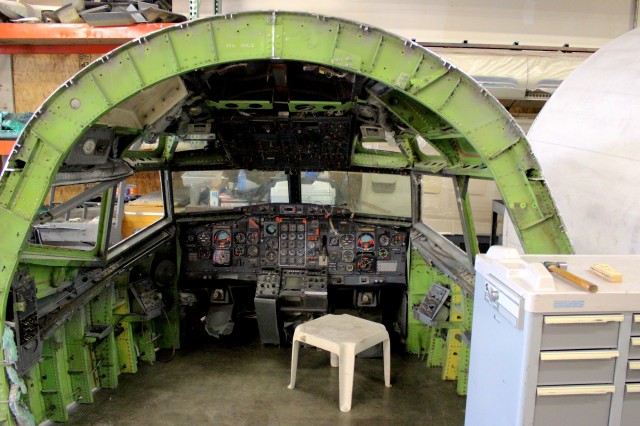 Once upon a time, this was the business end of a 727. Today it is being rebuilt into a fully functional movie set complete with switches that click and lights that glow - Photo: Ben Granucci | NYCAviation.com