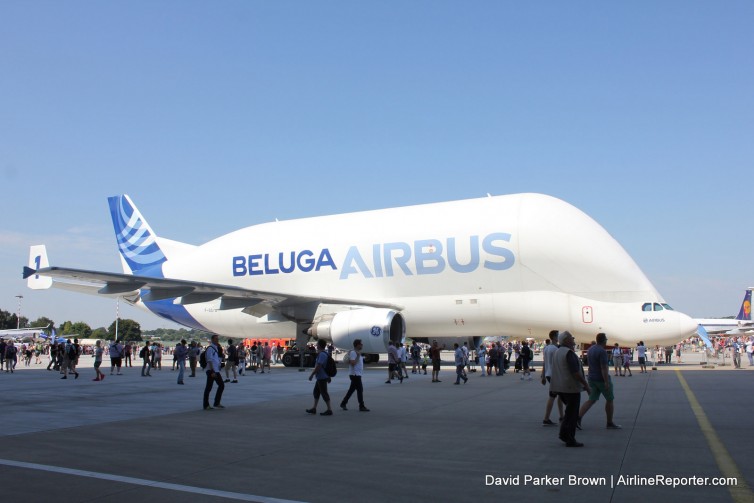 An Airbus Beluga parked in Hamburg, Germany