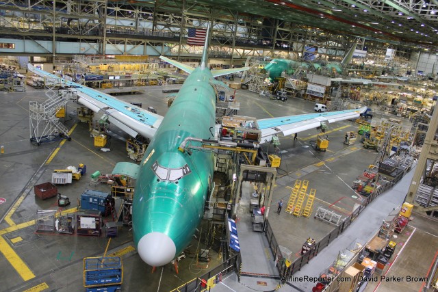 A Boeing 747-8F inside the factory in Everett, WA