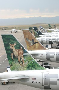 Frontier Airline aircract lined up at Denver