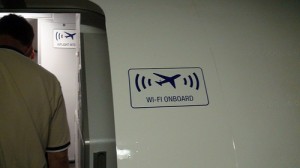 The sign outside of my first Wi-Fi flight back in May.