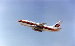 United 737-200 taking off at LAX. Circa 1992