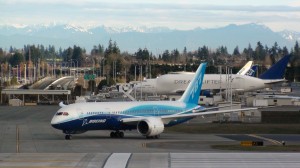 The Boeing 787 Dreamliner with Dreamlifter in the background. Took picture this Saturday during taxi testing.