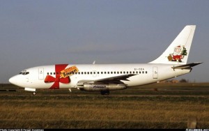 Ryanair Boeing 737-200 with a nice big bow and Santa on the tail.