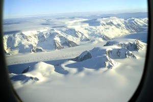 View from the Airbus A380 window over Antarctica
