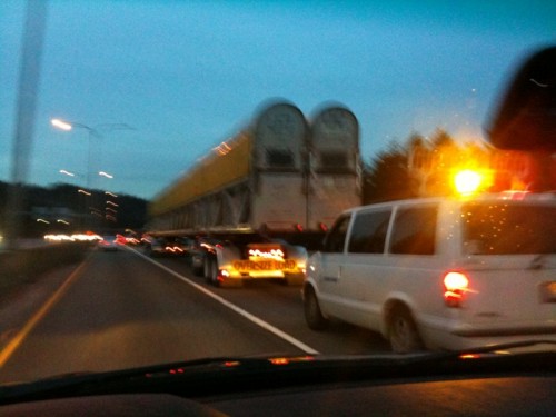 Big long Boeing truck hauling what down the freeway?