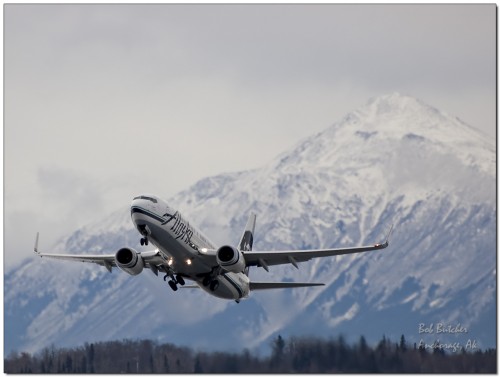 Alaska Airlines Boeing 737-800 taking off from Anchorage, AK.