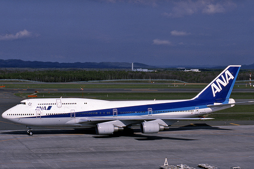 All Nippon Airways Boeing 747 (JA8955) waiting to take off.