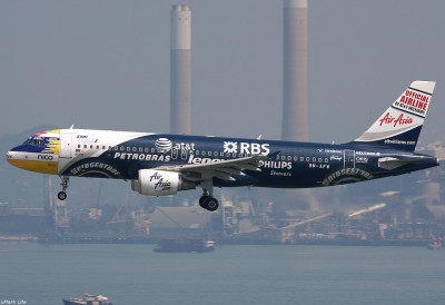 AirAsiaF1 AirAsia Airbus A320 painted in Williams F1 team livery. Check out those sweet wheels.