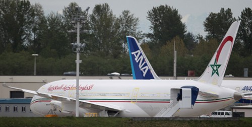 The first Boeing 787 Dreamliner for Royal Air Maroc is out on Boeing's Paine Field flight line, in Everett, on Friday April 23, 2010. (Joshua Trujillo, Seattlepi.com)