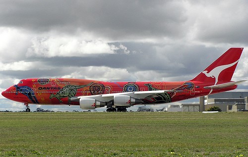 "Wunala Dreaming" is the name of this Qantas 747-400, painted with a design inspired by Aboriginal art.