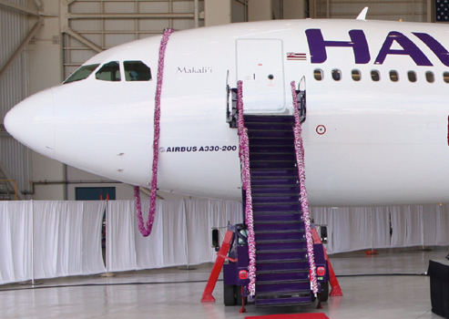 It took 9,500 flowers to make this lei for the Hawaiian Airlines A330