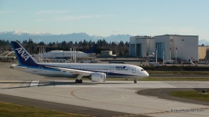 Photo of Boeing 787 Dreamliner ZA002 with ANA livery taken at Paine Field during its first flight.