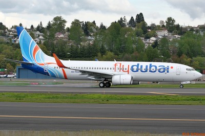 Flydubai Boeing 737-800 (A6-FDA) taken at Boeing Field in Seattle, WA before its delivery to the airline. 