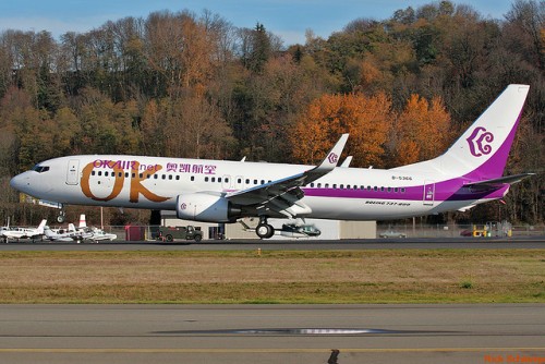 Okay Airways Boeing 737-800 (B-5366) at Boeing Field before delivery.