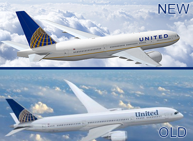 UAL new logo2 The old and new combined livery for Continental and United Airlines