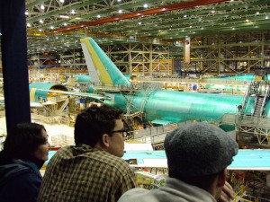 The Boeing factory in Everett has lots of hard working people making some amazing airplanes. Photo by Boeing