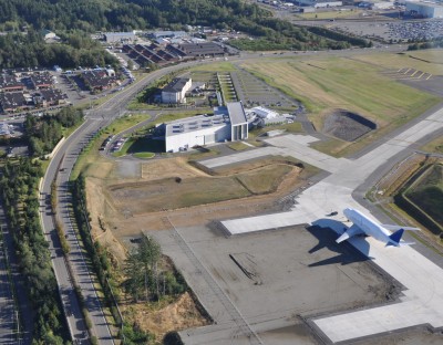 Aerial view of the DreamLifter and Future of Flight