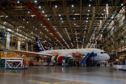 Boeing 787 Dreamliner ZA006 inside the Boeing Factory in June 2010. Photo by Jon Ostrower.