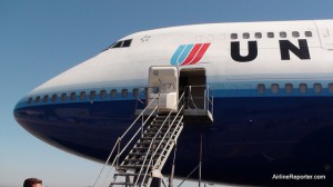 It is super sweet to board a Boeing 747-400 from the tarmac. Hold on...it's a long way up.