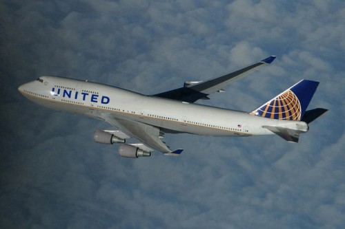 The new United Airlines livery on a Boeing 747.