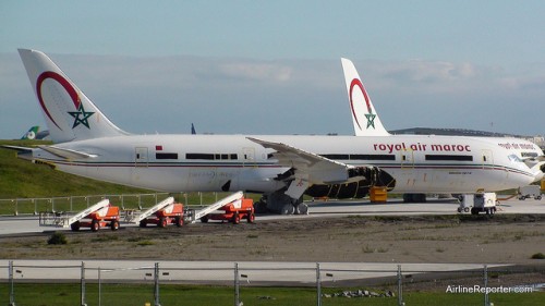 Royal Air Maroc Boeing 787 Dreamliner being stored next to the Future of Flight.