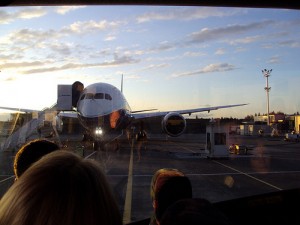 The money shot! Our bus got with-in a few feet of the ZA001 Boeing 787 on the flight line. Its strobes were flashing and one engine spinning.