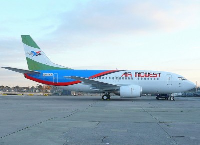 Air Midwest (Nigeria) Boeing 737-500 G-GFFH with taped on registration numbers.