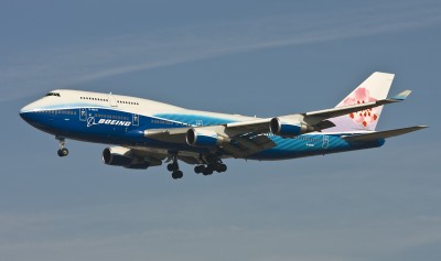 China Airlines Boeing 747-400 (B-18210) with blue Boeing livery.