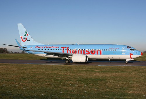 Thomson Airlines special "Merry Christmas" livery on a Boeing 737-800 (G-FDZA).