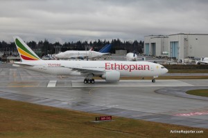 Ethiopian Airlines Boeing 777-200LR (ER-ANP) at Paine Field.
