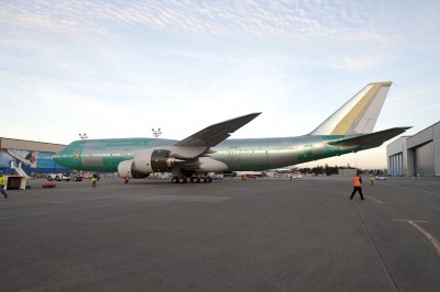 The First Boeing 747-8 Intercontinental gets some fresh air at Paine Field.