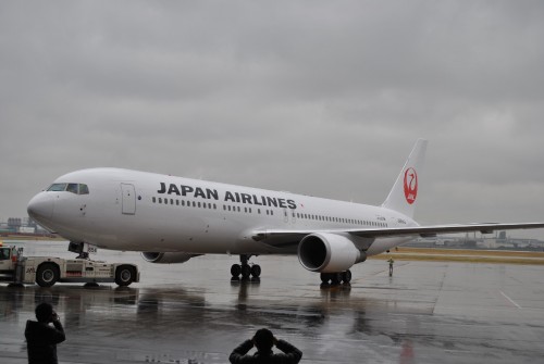 The new JAL crane livery outside. Click any for larger.