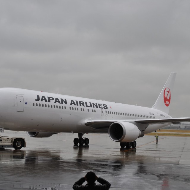 The new JAL crane livery outside. Click any for larger.