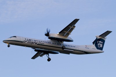 The Alaska Airlines livery on a Bombardier Q400 (N441QX) seen in Portland this week.