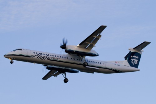 The Alaska Airlines livery on a Bombardier Q400 (N441QX) seen in Portland this week.