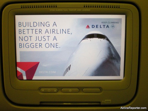 Delta ad on one of their seatback video displays.
