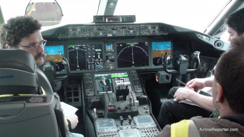 A view of the Boeing 787 Dreamliner Flight Deck