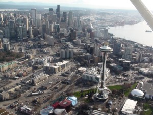 Seeing the Space Needle from the air is always amazing