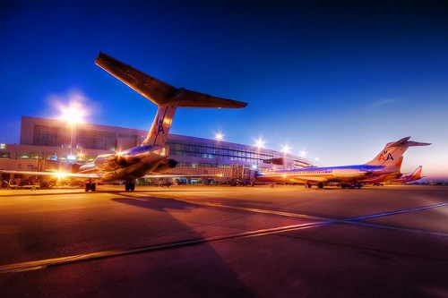 Two American Airlines MD-80s from the tarmac in Austin, TX