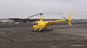 The R44 sits at BFI after a great flight.