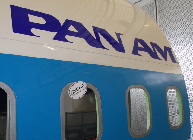 #AvGeek AirlineReporter.com sticker on Pan Am 707 fuselage at the Future of Flight.