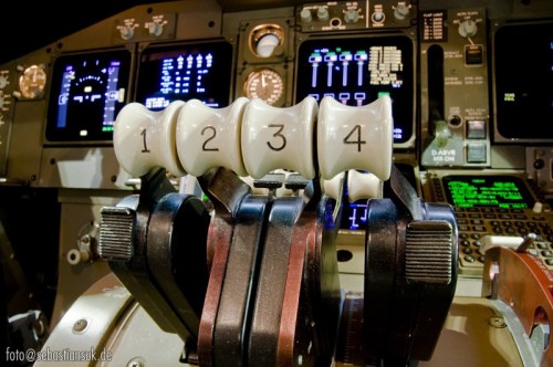 Throttles of a Boeing 747-400.