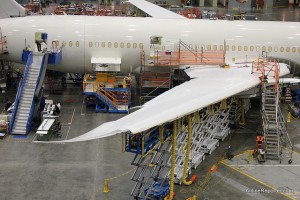 Boeing 787 Dreamliner wing inside the Boeing factory.