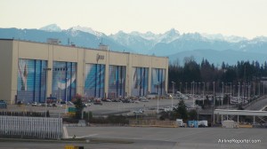 Boeing hangars Boeing facility at Paine Field where the Boeing 767, 777, 747 and 787 are made.