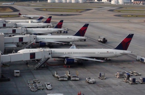 Delta aircraft lined up at Atlanta. You know where your bag is?